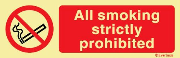 Prohibition sign, white vinyl foil, self-adhesive, Symbol „Smoking strictly forbidden”